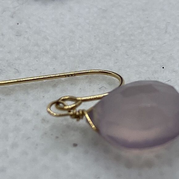 💛 14k Yellow Gold Pink Quartz Hook Earrings - Picture 4 of 4